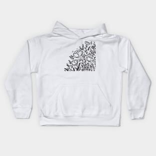 Black and white floral drawing Kids Hoodie